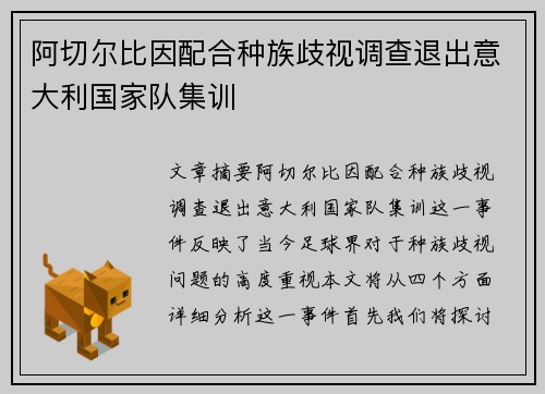 阿切尔比因配合种族歧视调查退出意大利国家队集训